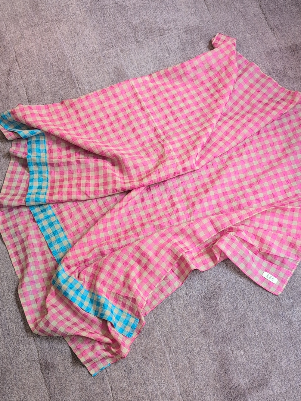 EKA rectangular silk scarf/wrap, pink/blue, perfect condition